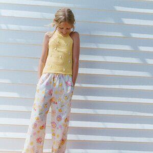 Zara Kids Yellow Knit Top with Shell Accents Sleeveless 100% Cotton halter vacay